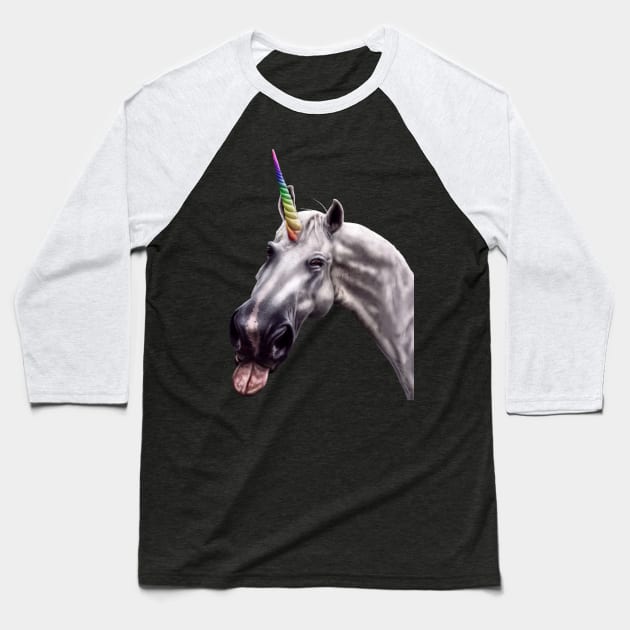 Unicorn Poking Tongue Selfie Baseball T-Shirt by Random Galaxy